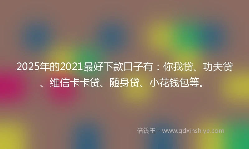 2025年的2021最好下款口子有：你我贷、功夫贷、维信卡卡贷、随身贷、小花钱包等。