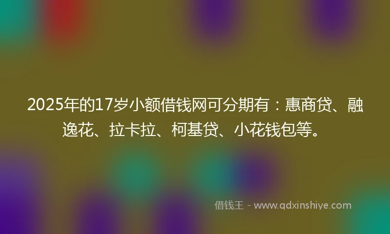 2025年的17岁小额借钱网可分期有：惠商贷、融逸花、拉卡拉、柯基贷、小花钱包等。