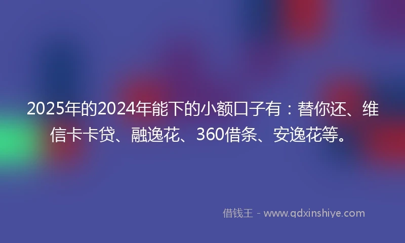 2025年的2024年能下的小额口子有：替你还、维信卡卡贷、融逸花、360借条、安逸花等。