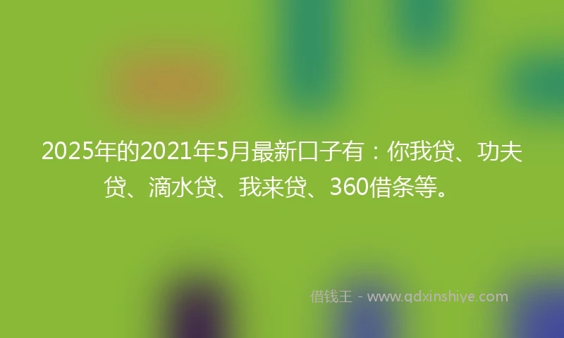 2025年的2021年5月最新口子有：你我贷、功夫贷、滴水贷、我来贷、360借条等。