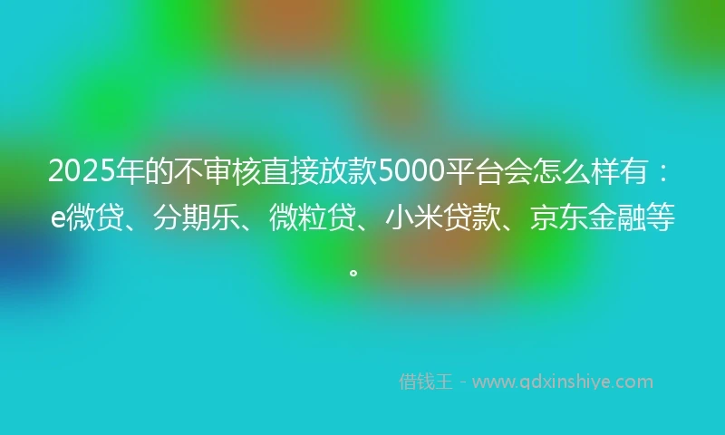 2025年的不审核直接放款5000平台会怎么样有：e微贷、分期乐、微粒贷、小米贷款、京东金融等。