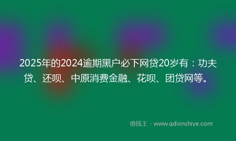 2025年的2024逾期黑户必下网贷20岁有：功夫贷、还呗、中原消费金融、花呗、团贷网等。