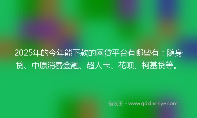 2025年的今年能下款的网贷平台有哪些有：随身贷、中原消费金融、超人卡、花呗、柯基贷等。
