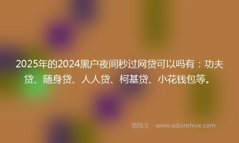 2025年的2024黑户夜间秒过网贷可以吗有：功夫贷、随身贷、人人贷、柯基贷、小花钱包等。