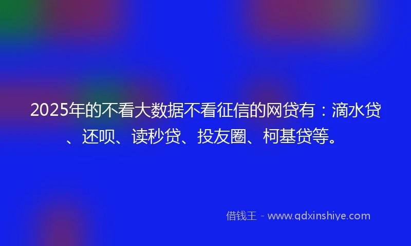 2025年的不看大数据不看征信的网贷有：滴水贷、还呗、读秒贷、投友圈、柯基贷等。