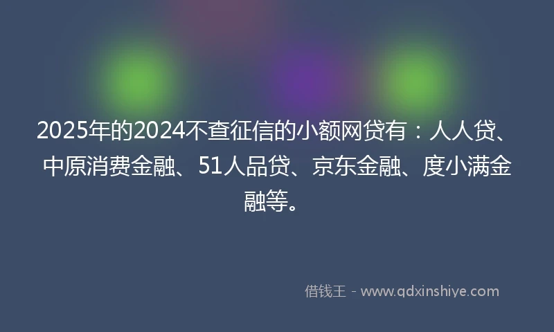 2025年的2024不查征信的小额网贷有：人人贷、中原消费金融、51人品贷、京东金融、度小满金融等。
