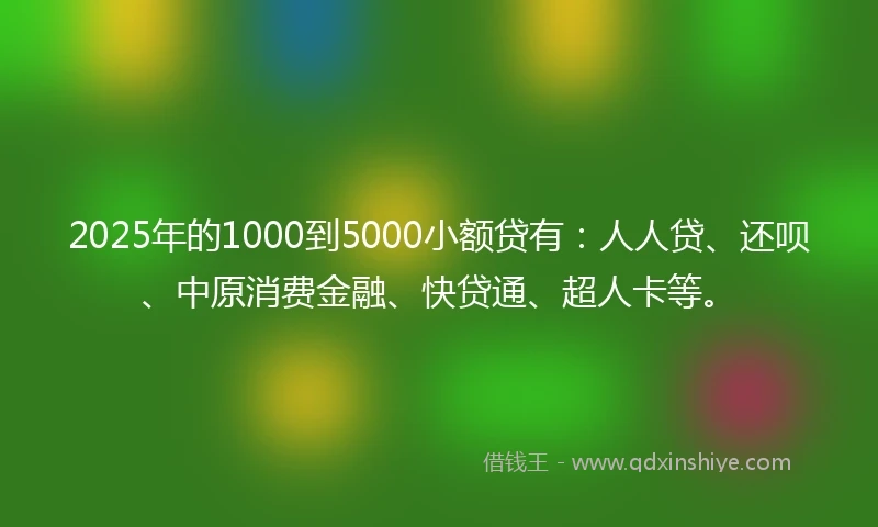 2025年的1000到5000小额贷有：人人贷、还呗、中原消费金融、快贷通、超人卡等。