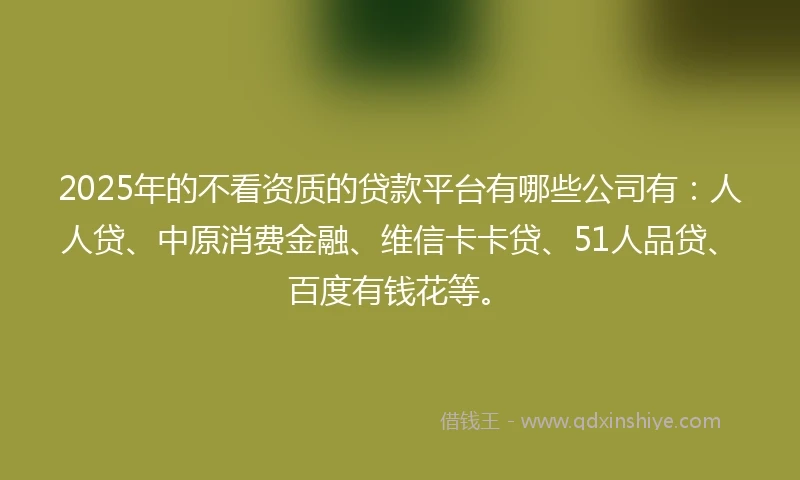 2025年的不看资质的贷款平台有哪些公司有：人人贷、中原消费金融、维信卡卡贷、51人品贷、百度有钱花等。