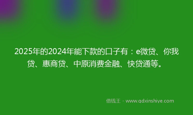 2025年的2024年能下款的口子有：e微贷、你我贷、惠商贷、中原消费金融、快贷通等。