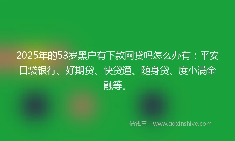 2025年的53岁黑户有下款网贷吗怎么办有：平安口袋银行、好期贷、快贷通、随身贷、度小满金融等。