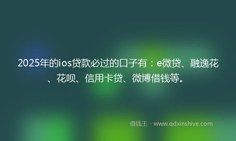 2025年的ios贷款必过的口子有：e微贷、融逸花、花呗、信用卡贷、微博借钱等。