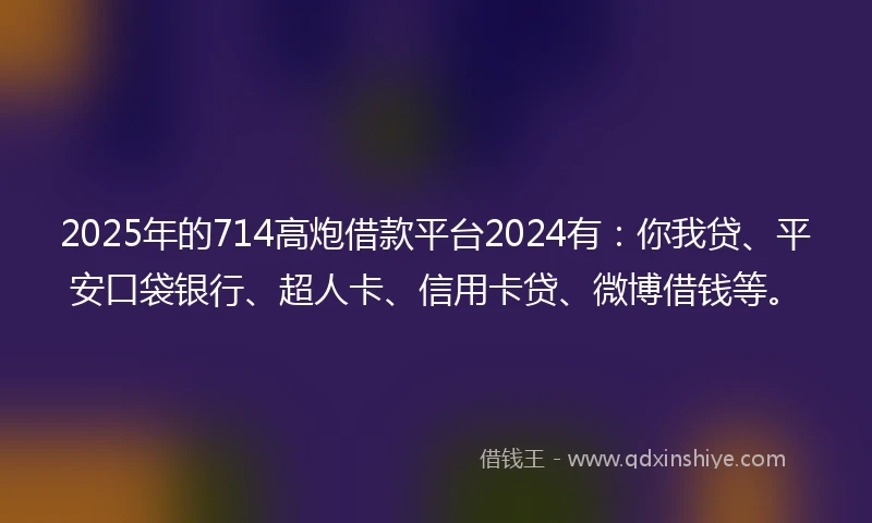 2025年的714高炮借款平台2024有：你我贷、平安口袋银行、超人卡、信用卡贷、微博借钱等。