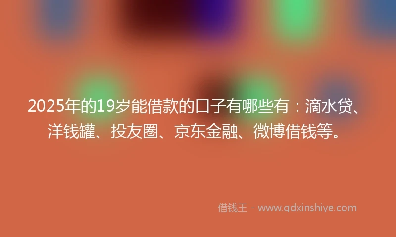 2025年的19岁能借款的口子有哪些有：滴水贷、洋钱罐、投友圈、京东金融、微博借钱等。