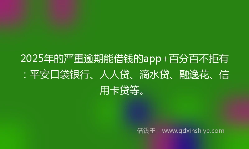 2025年的严重逾期能借钱的app+百分百不拒有：平安口袋银行、人人贷、滴水贷、融逸花、信用卡贷等。
