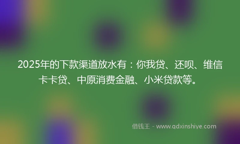 2025年的下款渠道放水有：你我贷、还呗、维信卡卡贷、中原消费金融、小米贷款等。