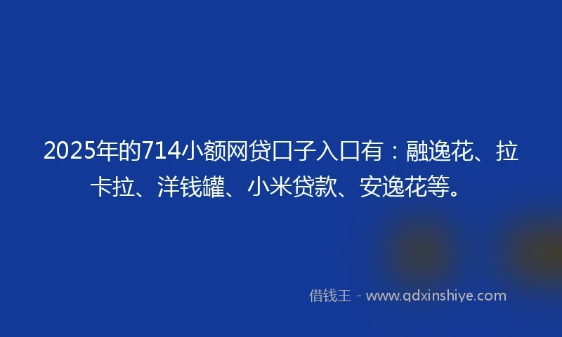 2025年的714小额网贷口子入口有：融逸花、拉卡拉、洋钱罐、小米贷款、安逸花等。