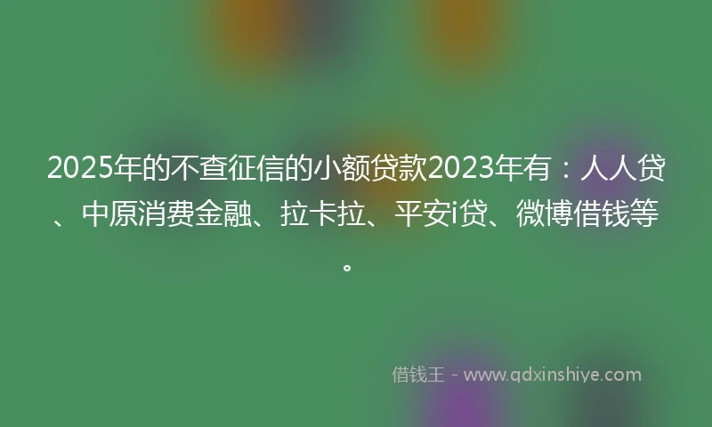 2025年的不查征信的小额贷款2023年有：人人贷、中原消费金融、拉卡拉、平安i贷、微博借钱等。