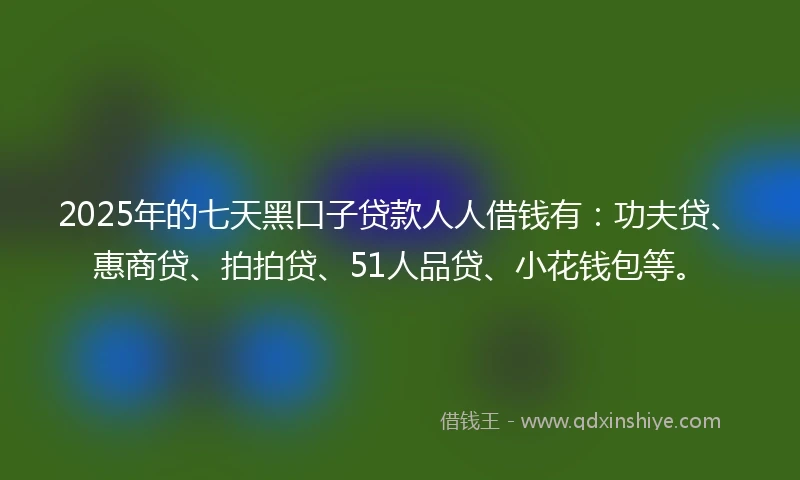 2025年的七天黑口子贷款人人借钱有：功夫贷、惠商贷、拍拍贷、51人品贷、小花钱包等。