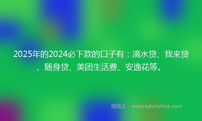 2025年的2024必下款的口子有：滴水贷、我来贷、随身贷、美团生活费、安逸花等。