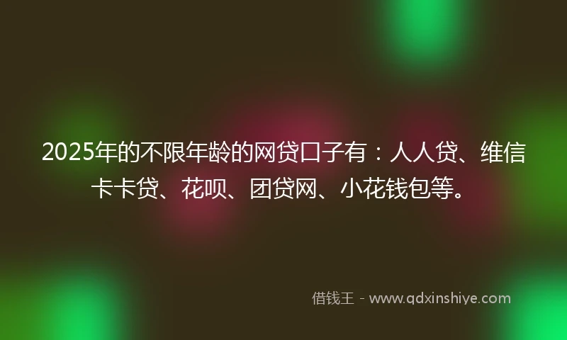 2025年的不限年龄的网贷口子有:人人贷、维信卡卡贷、花呗、团贷网、小花钱包等。