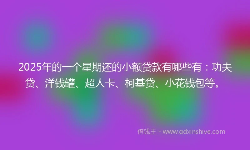 2025年的一个星期还的小额贷款有哪些有：功夫贷、洋钱罐、超人卡、柯基贷、小花钱包等。