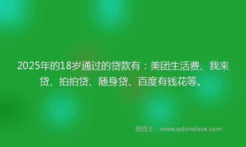 2025年的18岁通过的贷款有：美团生活费、我来贷、拍拍贷、随身贷、百度有钱花等。
