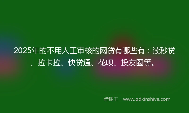 2025年的不用人工审核的网贷有哪些有：读秒贷、拉卡拉、快贷通、花呗、投友圈等。