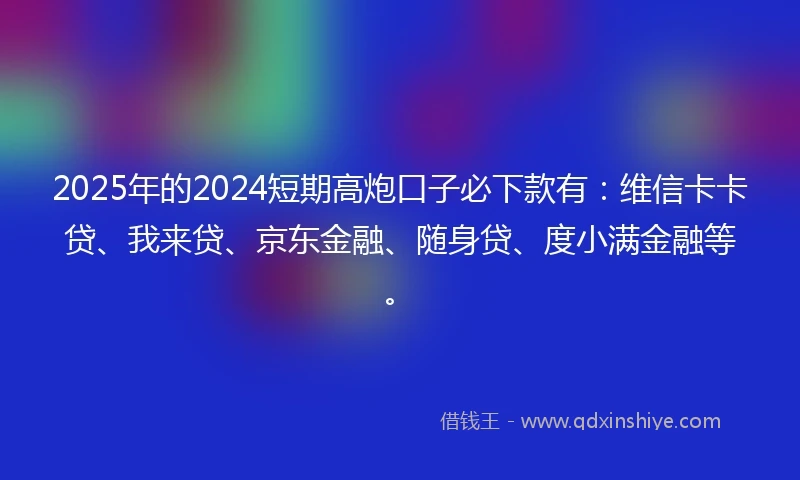 2025年的2024短期高炮口子必下款有：维信卡卡贷、我来贷、京东金融、随身贷、度小满金融等。