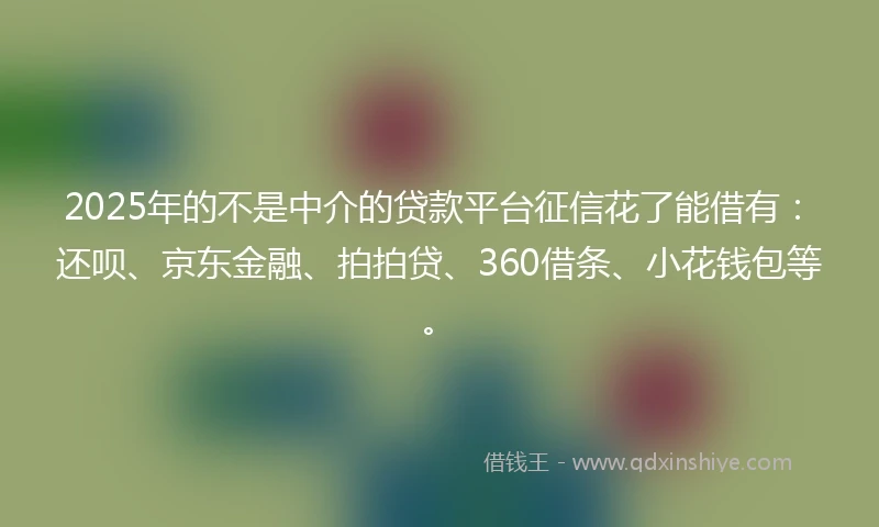 2025年的不是中介的贷款平台征信花了能借有：还呗、京东金融、拍拍贷、360借条、小花钱包等。
