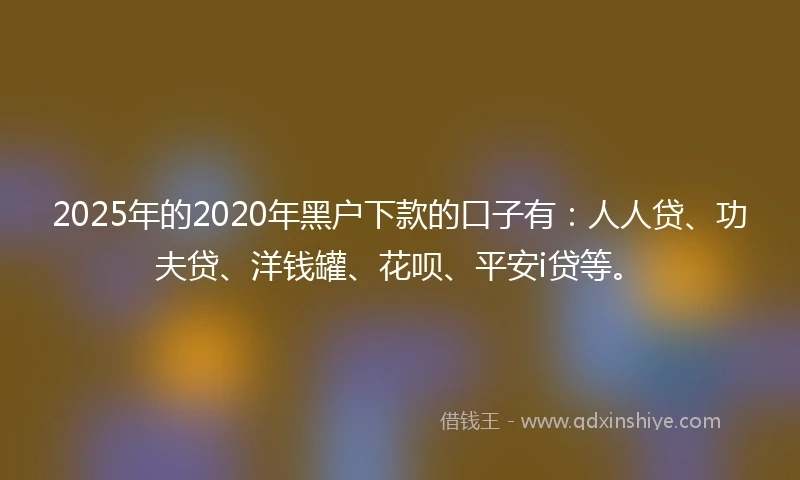 2025年的2020年黑户下款的口子有：人人贷、功夫贷、洋钱罐、花呗、平安i贷等。