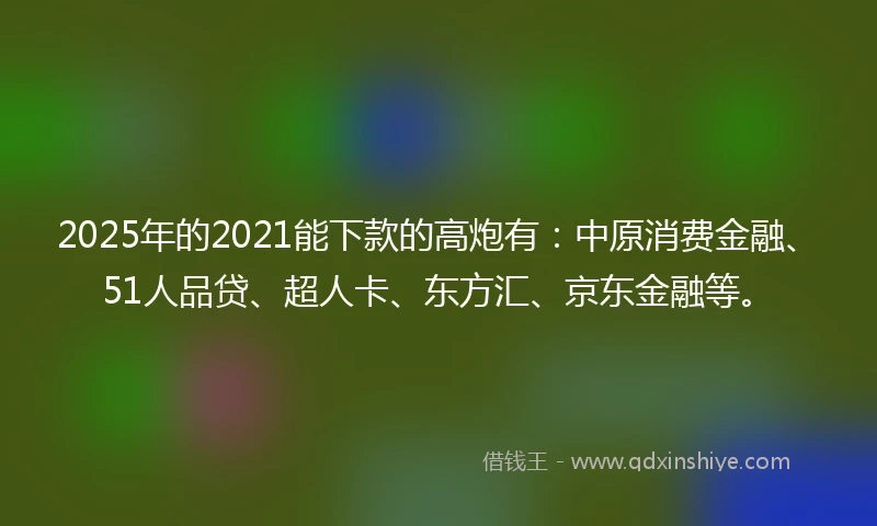 2025年的2021能下款的高炮有：中原消费金融、51人品贷、超人卡、东方汇、京东金融等。