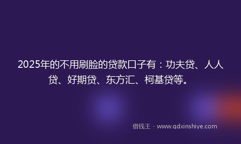 2025年的不用刷脸的贷款口子有：功夫贷、人人贷、好期贷、东方汇、柯基贷等。