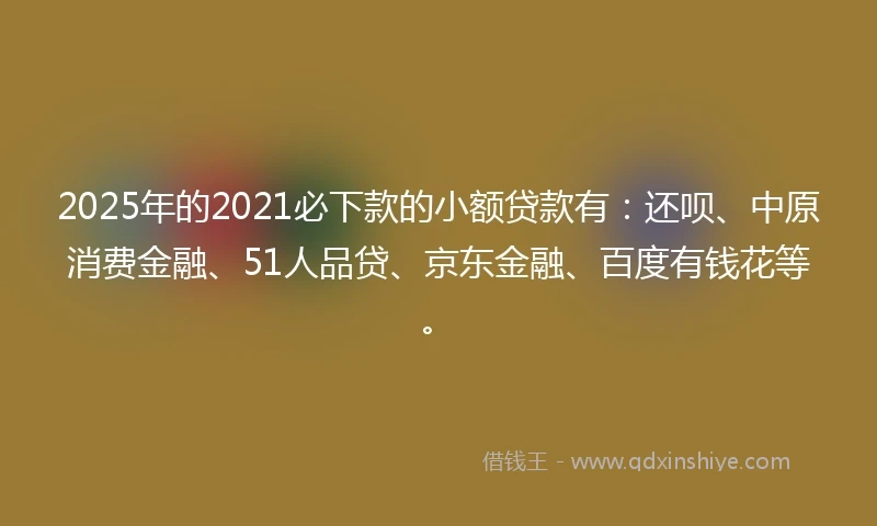 2025年的2021必下款的小额贷款有：还呗、中原消费金融、51人品贷、京东金融、百度有钱花等。