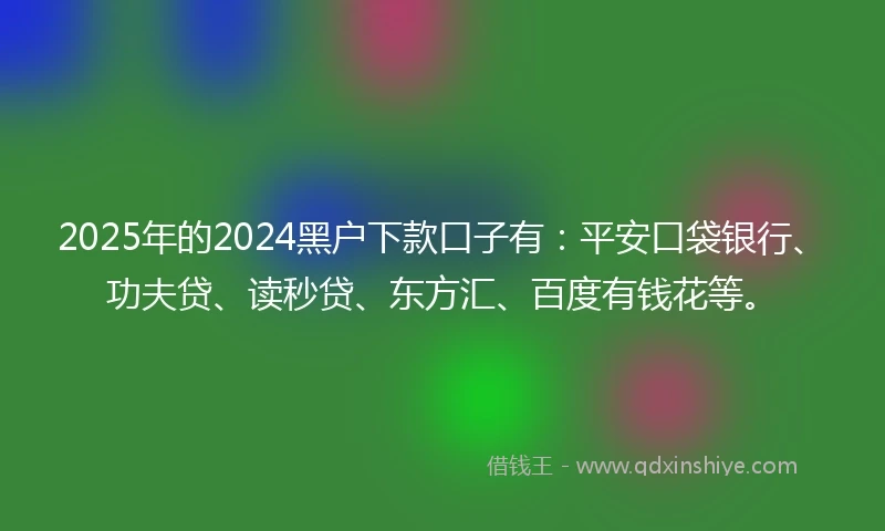 2025年的2024黑户下款口子有：平安口袋银行、功夫贷、读秒贷、东方汇、百度有钱花等。