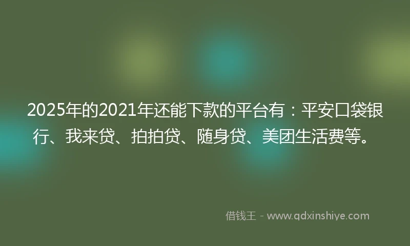 2025年的2021年还能下款的平台有：平安口袋银行、我来贷、拍拍贷、随身贷、美团生活费等。