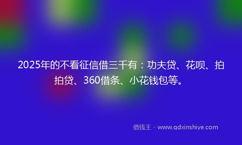 2025年的不看征信借三千有：功夫贷、花呗、拍拍贷、360借条、小花钱包等。