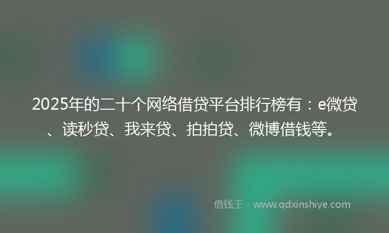 2025年的二十个网络借贷平台排行榜有：e微贷、读秒贷、我来贷、拍拍贷、微博借钱等。