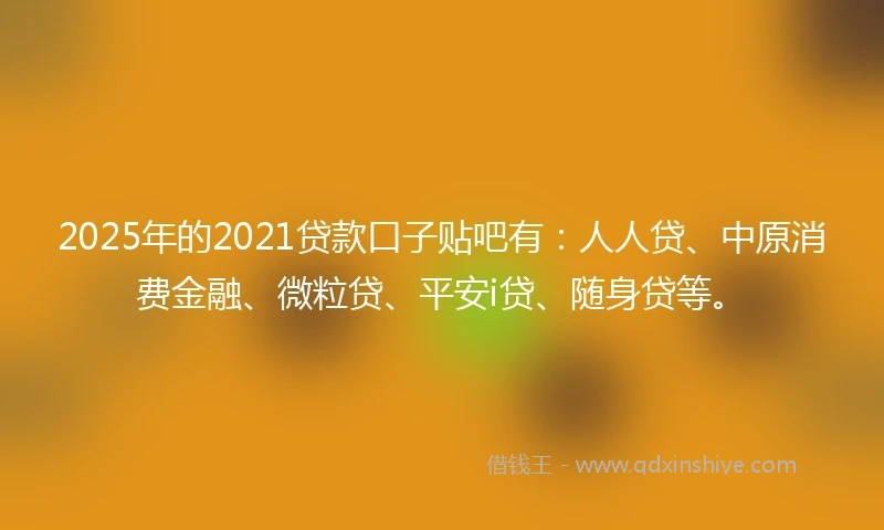 2025年的2021贷款口子贴吧有：人人贷、中原消费金融、微粒贷、平安i贷、随身贷等。