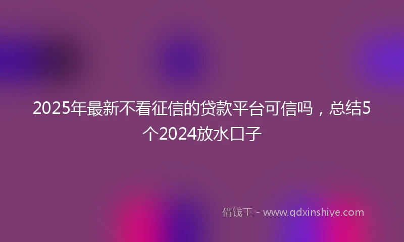 2025年最新不看征信的贷款平台可信吗，总结5个2024放水口子
