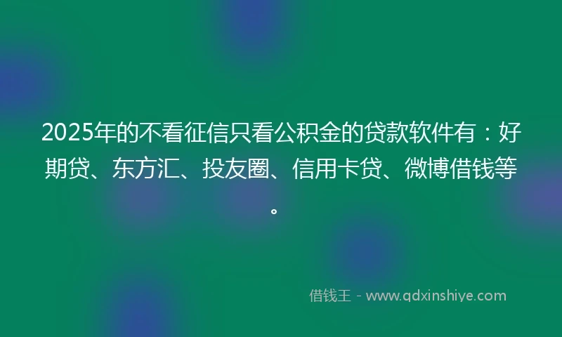 2025年的不看征信只看公积金的贷款软件有：好期贷、东方汇、投友圈、信用卡贷、微博借钱等。