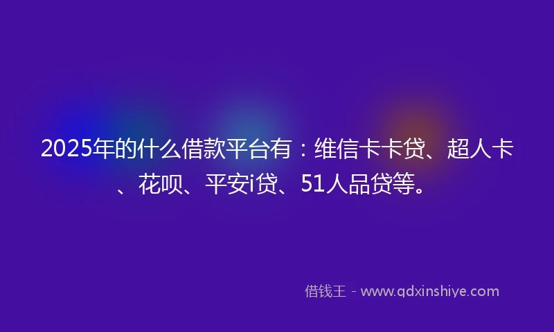 2025年的什么借款平台有：维信卡卡贷、超人卡、花呗、平安i贷、51人品贷等。