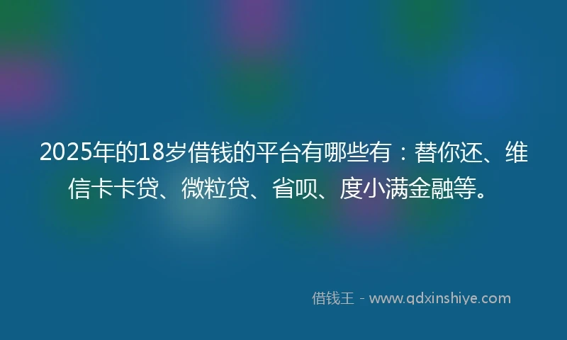 2025年的18岁借钱的平台有哪些有：替你还、维信卡卡贷、微粒贷、省呗、度小满金融等。