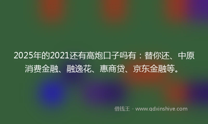2025年的2021还有高炮口子吗有：替你还、中原消费金融、融逸花、惠商贷、京东金融等。