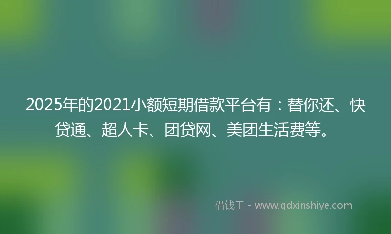 2025年的2021小额短期借款平台有：替你还、快贷通、超人卡、团贷网、美团生活费等。