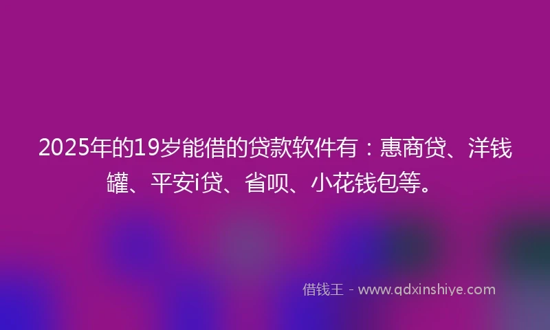 2025年的19岁能借的贷款软件有：惠商贷、洋钱罐、平安i贷、省呗、小花钱包等。