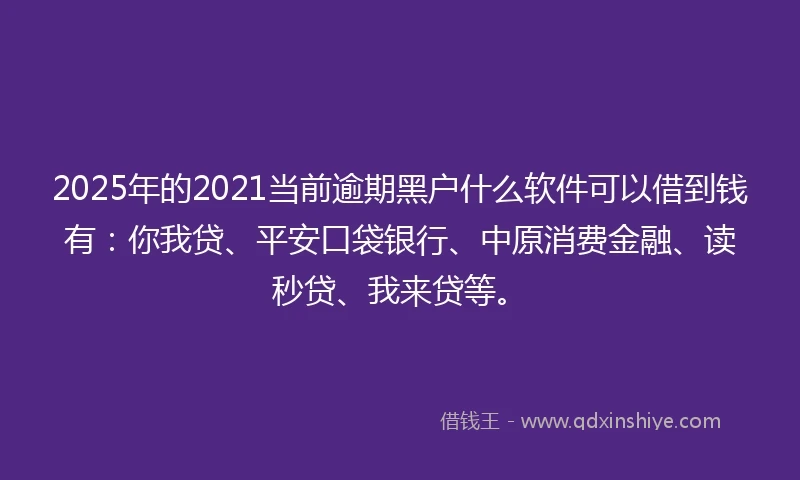 2025年的2021当前逾期黑户什么软件可以借到钱有：你我贷、平安口袋银行、中原消费金融、读秒贷、我来贷等。