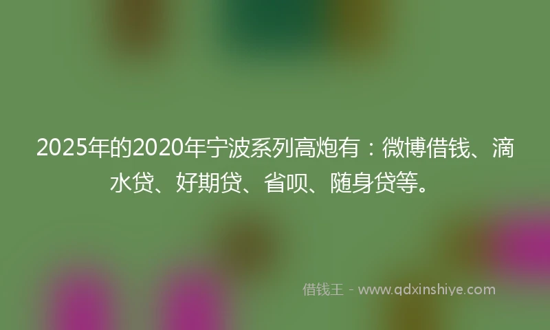 2025年的2020年宁波系列高炮有：微博借钱、滴水贷、好期贷、省呗、随身贷等。