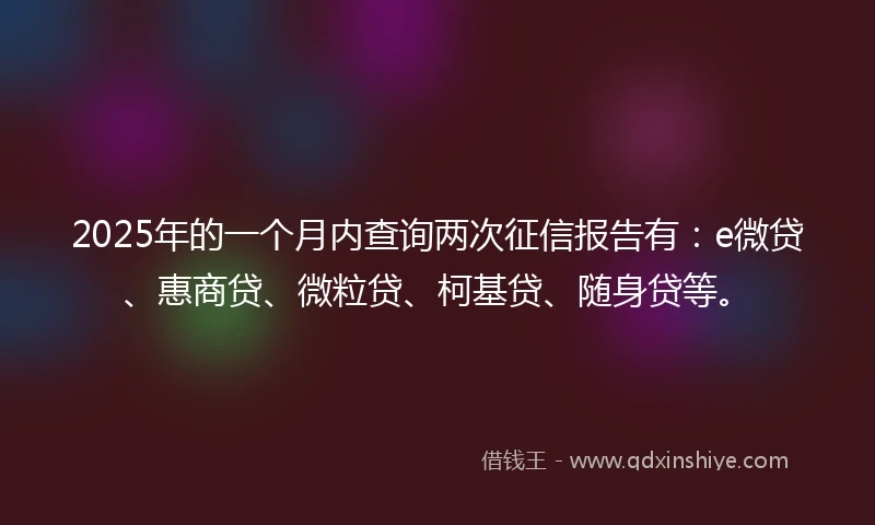 2025年的一个月内查询两次征信报告有：e微贷、惠商贷、微粒贷、柯基贷、随身贷等。