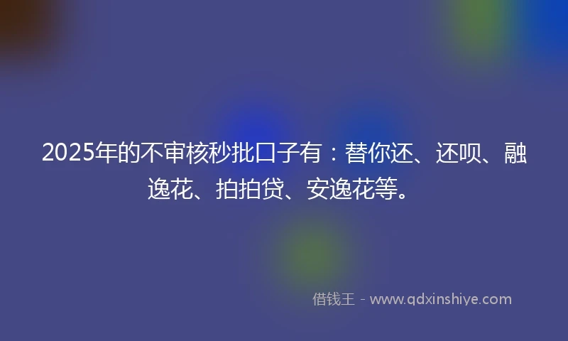 2025年的不审核秒批口子有：替你还、还呗、融逸花、拍拍贷、安逸花等。