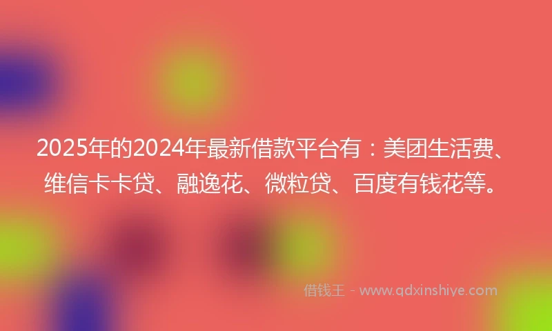 2025年的2024年最新借款平台有：美团生活费、维信卡卡贷、融逸花、微粒贷、百度有钱花等。
